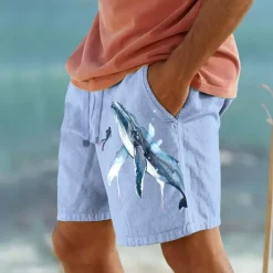 Best OUKU Men's Animal Shark Ocean Shorts Summer Shorts Beach Shorts Mid Waist Hawaiian Casual Outdoor Holiday Going out Drawstring Elastic Waist Print Designer Clothing Apparel