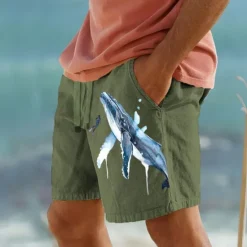 Best OUKU Men's Animal Shark Ocean Shorts Summer Shorts Beach Shorts Mid Waist Hawaiian Casual Outdoor Holiday Going out Drawstring Elastic Waist Print Designer Clothing Apparel
