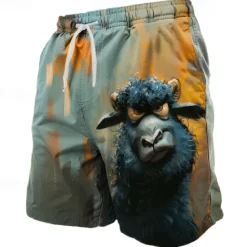 Online OUKU Men's Animal Sheep Funny Swimming Trunks Board Shorts Swim Shorts Mid Waist Streetwear Hawaiian Casual Daily Holiday Pocket Drawstring Elastic Waist Designer Clothing Apparel
