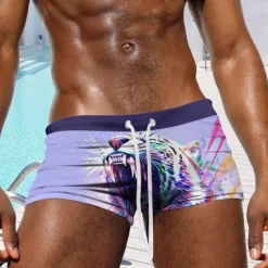 Outlet OUKU Men's Animal Tiger Swim Shorts Board Shorts Swimming Trunks Mid Waist Fashion Designer Surfing Holiday Beach Pocket Drawstring Elastic Waist Designer Clothing Apparel
