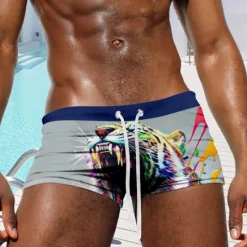 Outlet OUKU Men's Animal Tiger Swim Shorts Board Shorts Swimming Trunks Mid Waist Fashion Designer Surfing Holiday Beach Pocket Drawstring Elastic Waist Designer Clothing Apparel