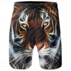 Sale OUKU Men's Animal Tiger Swim Trunks Swim Shorts Board Shorts Mid Waist Streetwear Hawaiian Casual Daily Holiday Pocket Drawstring Elastic Waist Designer Clothing Apparel Brown