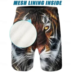 Sale OUKU Men's Animal Tiger Swim Trunks Swim Shorts Board Shorts Mid Waist Streetwear Hawaiian Casual Daily Holiday Pocket Drawstring Elastic Waist Designer Clothing Apparel Brown