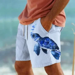 Sale OUKU Men's Animal Turtle Marine Life Swim Trunks Swim Shorts Board Shorts Mid Waist Vacation Hawaiian Holiday Vacation Holiday Beach Drawstring with Mesh lining Elastic Waist Designer Clothing Apparel