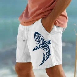Online OUKU Men's Animal Whale Shorts Summer Shorts Beach Shorts Mid Waist Hawaiian Casual Outdoor Holiday Going out Drawstring Elastic Waist Print Designer Clothing Apparel