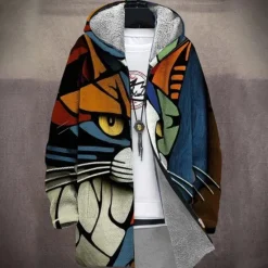Sale OUKU Men's Animal Winter Coat Fleece Jacket Coat Thermal Warm Comfortable Casual Daily Wear Zipper Pocket 3D Print Fall Winter Hooded Long Sleeve Red Blue Brown