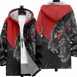Sale OUKU Men's Animal Winter Coat Fleece Jacket Coat Thermal Warm Comfortable Casual Daily Wear Zipper Pocket 3D Print Fall Winter Hooded Long Sleeve Red Blue Brown