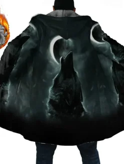 Clearance OUKU Men's Animal Wolf Graphic Prints Winter Coat Fleece Jacket Coat Warm Breathable Comfortable Fashion Streetwear Sport Sports & Outdoor Daily Wear Going out Zipper Pocket Print Fall & Winter Hoodie Black
