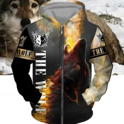 Outlet OUKU Men's Animal Wolf Graphic Prints Hoodie Hoodies Sweatshirt Streetwear Designer Long Sleeve Hooded Sports & Outdoor Daily Sports Yellow Red Zipper Print Spring & Fall Designer