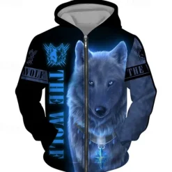 Outlet OUKU Men's Animal Wolf Graphic Prints Hoodie Hoodies Sweatshirt Streetwear Designer Long Sleeve Hooded Sports & Outdoor Daily Sports Yellow Red Zipper Print Spring & Fall Designer
