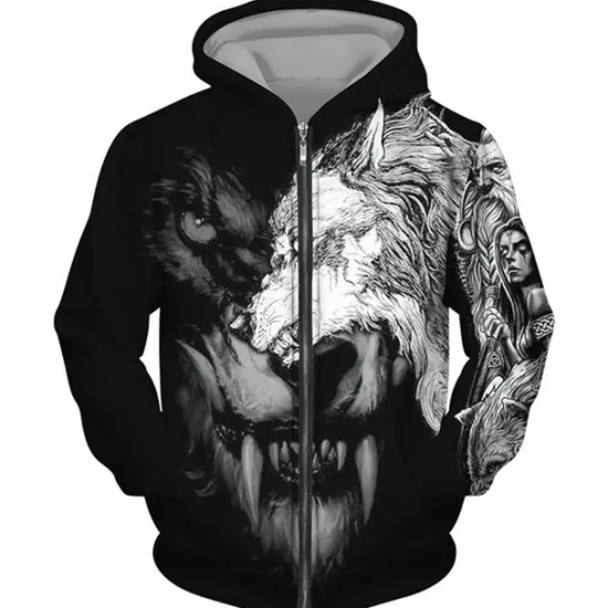 Sale OUKU Men's Animal Wolf Graphic Prints Hoodie Hoodies Sweatshirt Streetwear Designer Long Sleeve Hooded Sports & Outdoor Daily Sports Black Yellow Zipper Print Spring & Fall Designer