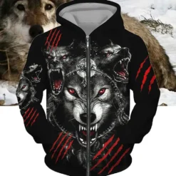 Sale OUKU Men's Animal Wolf Graphic Prints Hoodie Hoodies Sweatshirt Streetwear Designer Long Sleeve Hooded Sports & Outdoor Daily Sports Black Yellow Zipper Print Spring & Fall Designer