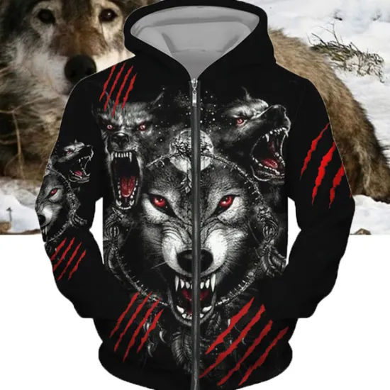 Sale OUKU Men's Animal Wolf Graphic Prints Hoodie Hoodies Sweatshirt Streetwear Designer Long Sleeve Hooded Sports & Outdoor Daily Sports Black Yellow Zipper Print Spring & Fall Designer