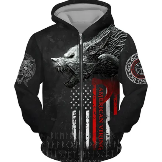 Sale OUKU Men's Animal Wolf Graphic Prints Hoodie Hoodies Sweatshirt Streetwear Designer Long Sleeve Hooded Sports & Outdoor Daily Sports Black Yellow Zipper Print Spring & Fall Designer