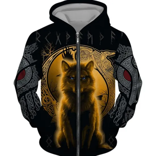 Sale OUKU Men's Animal Wolf Graphic Prints Hoodie Hoodies Sweatshirt Streetwear Designer Long Sleeve Hooded Sports & Outdoor Daily Sports Black Yellow Zipper Print Spring & Fall Designer