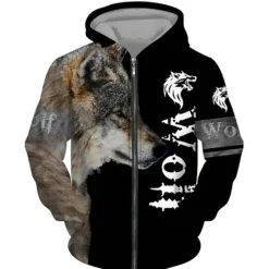 Hot OUKU Men's Animal Wolf Graphic Prints Hoodie Hoodies Sweatshirt Streetwear Designer Long Sleeve Hooded Sports & Outdoor Daily Sports Black Brown Zipper Print Spring & Fall Designer