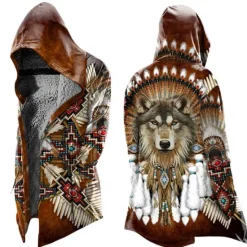 Online OUKU Men's Animal Wolf Graphic Prints Winter Coat Fleece Jacket Coat Warm Breathable Comfortable Streetwear Vintage Style Casual Daily Sports & Outdoor Daily Wear Going out Zipper Pocket Print Fall khaki