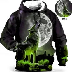 Outlet OUKU Men's Animal Wolf Graphic Prints Hoodie Hoodies Sweatshirt Daily Classic Long Sleeve Hooded Holiday Going out Streetwear Blue Orange Print Spring & Fall Designer