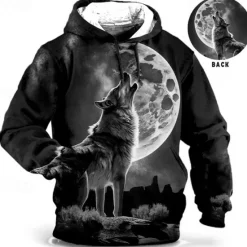 Outlet OUKU Men's Animal Wolf Graphic Prints Hoodie Hoodies Sweatshirt Daily Classic Long Sleeve Hooded Holiday Going out Streetwear Blue Orange Print Spring & Fall Designer