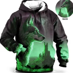 Best OUKU Men's Animal Wolf Graphic Prints Hoodie Hoodies Sweatshirt Daily Classic Long Sleeve Hooded Holiday Going out Streetwear Blue Brown Print Spring & Fall Designer