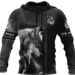New OUKU Men's Animal Wolf Graphic Prints Hoodie Hoodies Sweatshirt Streetwear Designer Long Sleeve Hooded Daily Sports Print Spring & Fall Designer Black