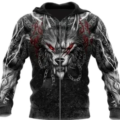 Discount OUKU Men's Animal Wolf Graphic Prints Viking Hoodie Hoodies Sweatshirt Streetwear Designer Long Sleeve Hooded Sports & Outdoor Daily Sports Zipper Print Spring & Fall Designer Black