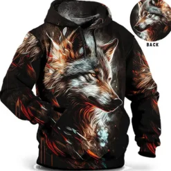 New OUKU Men's Animal Wolf Graphic Prints Hoodie Hoodies Sweatshirt Daily Classic Long Sleeve Hooded Holiday Going out Streetwear Red Blue Print Spring & Fall Designer