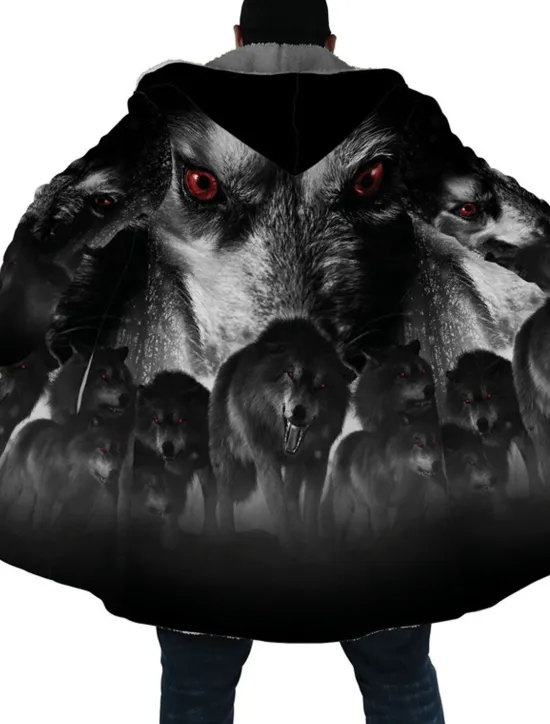 Best OUKU Men's Animal Wolf Graphic Prints Winter Coat Fleece Jacket Coat Warm Breathable Comfortable Fashion Streetwear Sport Sports & Outdoor Daily Wear Going out Zipper Pocket Print Fall & Winter Hoodie Gray