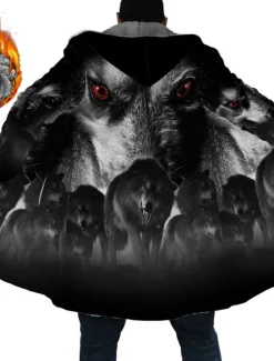 Best OUKU Men's Animal Wolf Graphic Prints Winter Coat Fleece Jacket Coat Warm Breathable Comfortable Fashion Streetwear Sport Sports & Outdoor Daily Wear Going out Zipper Pocket Print Fall & Winter Hoodie Gray