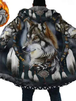 Discount OUKU Men's Animal Wolf Graphic Prints Winter Coat Fleece Jacket Coat Warm Breathable Comfortable Fashion Streetwear Sport Sports & Outdoor Daily Wear Going out Zipper Pocket Print Fall & Winter Hoodie Gray