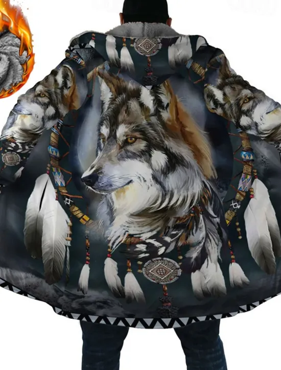 Discount OUKU Men's Animal Wolf Graphic Prints Winter Coat Fleece Jacket Coat Warm Breathable Comfortable Fashion Streetwear Sport Sports & Outdoor Daily Wear Going out Zipper Pocket Print Fall & Winter Hoodie Gray