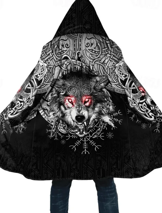 Online OUKU Men's Animal Wolf Winter Coat Fleece Jacket Coat Warm Breathable Comfortable Fashion Streetwear Sport Sports & Outdoor Daily Wear Going out Zipper Pocket Print Fall & Winter Hoodie Long Sleeve Black