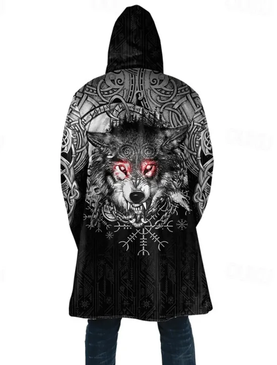 Online OUKU Men's Animal Wolf Winter Coat Fleece Jacket Coat Warm Breathable Comfortable Fashion Streetwear Sport Sports & Outdoor Daily Wear Going out Zipper Pocket Print Fall & Winter Hoodie Long Sleeve Black