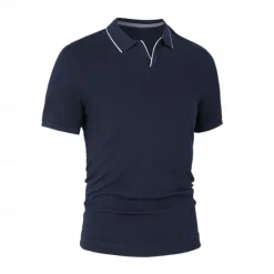 Best OUKU Men's Anti-bacterial UV Protection Cooling T Shirt Fold-over V Neck Collar School Training Short Sleeve with White Trim Clothing Apparel