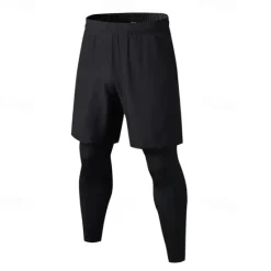 OUKU Men's Athletic Pants Active Pants GYM Pants Running Pants Outdoor Daily Quick Dry Comfortable Elastic Waist 2 in 1 Plain Full Length Sports Casual Activewear Black Grey Micro-elastic