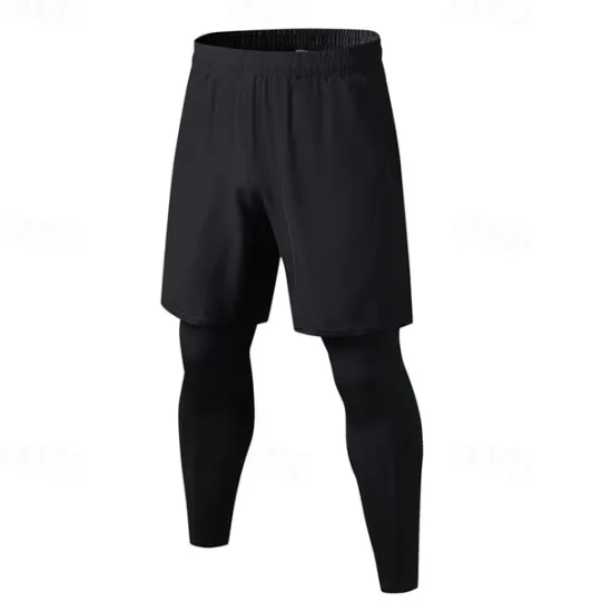 OUKU Men's Athletic Pants Active Pants GYM Pants Running Pants Outdoor Daily Quick Dry Comfortable Elastic Waist 2 in 1 Plain Full Length Sports Casual Activewear Black Grey Micro-elastic