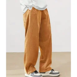 Discount OUKU Men's Athletic Pants Corduroy Pants Trousers Straight Leg Sweatpants Pocket Elastic Waist Drawstring Plain Comfort Sports Outdoor Daily Fashion Casual Black Yellow Micro-elastic