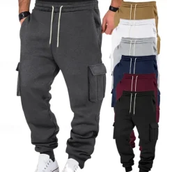Clearance OUKU Men's Athletic Pants Joggers Trousers Cargo Sweatpants Pocket Drawstring Elastic Waist Plain Comfort Sports Outdoor Daily Fashion Casual Black White Micro-elastic