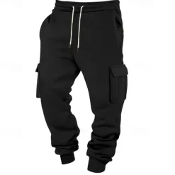 Clearance OUKU Men's Athletic Pants Joggers Trousers Cargo Sweatpants Pocket Drawstring Elastic Waist Plain Comfort Sports Outdoor Daily Fashion Casual Black White Micro-elastic