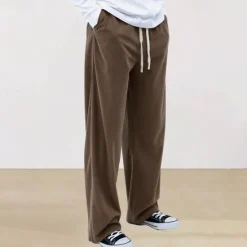 New OUKU Men's Athletic Pants Sweatpants Corduroy Pants Trousers Straight Leg Sweatpants Pocket Elastic Waist Drawstring Plain Comfort Sports Outdoor Daily Fashion Casual Black Wine Micro-elastic