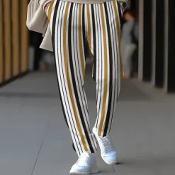 New OUKU Men's Athletic Pants Sweatpants Trousers Pocket Drawstring Elastic Waist Striped Comfort Sports Outdoor Daily Fashion Casual Black-White Black Micro-elastic