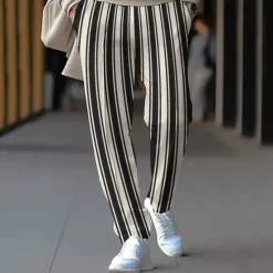 New OUKU Men's Athletic Pants Sweatpants Trousers Pocket Drawstring Elastic Waist Striped Comfort Sports Outdoor Daily Fashion Casual Black-White Black Micro-elastic