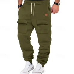 OUKU Men's Athletic Pants Sweatpants Joggers Trousers Cargo Sweatpants Pocket Drawstring Elastic Waist Plain Comfort Sports Outdoor Daily Fashion Casual Black Army Green Micro-elastic