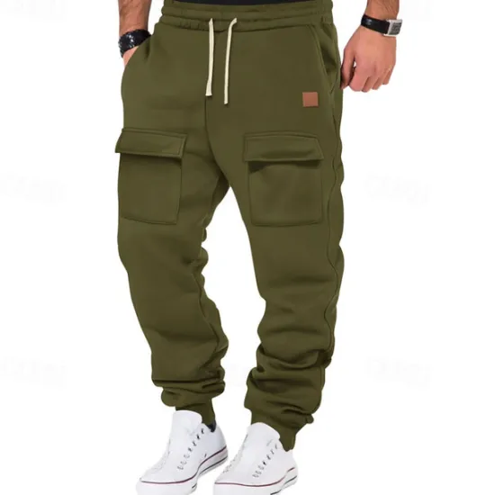 OUKU Men's Athletic Pants Sweatpants Joggers Trousers Cargo Sweatpants Pocket Drawstring Elastic Waist Plain Comfort Sports Outdoor Daily Fashion Casual Black Army Green Micro-elastic