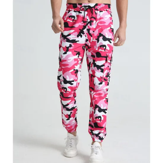 Online OUKU Men's Athletic Pants Sweatpants Joggers Trousers Pocket Drawstring Elastic Waist Camouflage Comfort Sports Outdoor Daily Fashion Casual Pink Red Micro-elastic