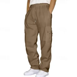 Clearance OUKU Men's Athletic Pants Sweatpants Trousers Pocket Drawstring Elastic Waist Plain Comfort Sports Outdoor Daily Fashion Casual Light Khaki Black Micro-elastic