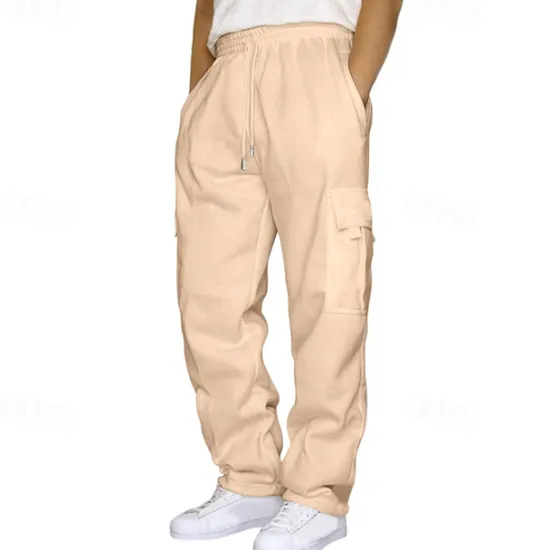 Clearance OUKU Men's Athletic Pants Sweatpants Trousers Pocket Drawstring Elastic Waist Plain Comfort Sports Outdoor Daily Fashion Casual Light Khaki Black Micro-elastic