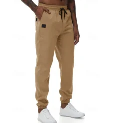 Online OUKU Men's Athletic Pants Trousers Jogging Pants Pocket Drawstring Elastic Waist Plain Comfort Sports Outdoor Daily Fashion Casual ArmyGreen Black Micro-elastic