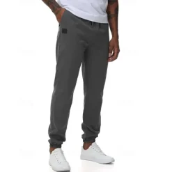 Online OUKU Men's Athletic Pants Trousers Jogging Pants Pocket Drawstring Elastic Waist Plain Comfort Sports Outdoor Daily Fashion Casual ArmyGreen Black Micro-elastic