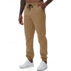Online OUKU Men's Athletic Pants Trousers Jogging Pants Pocket Drawstring Elastic Waist Plain Comfort Sports Outdoor Daily Fashion Casual ArmyGreen Black Micro-elastic